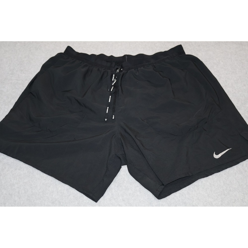 Nike Lined Running Shorts Mens XL Black Dri-FIT Reflective W Pockets Drawstring